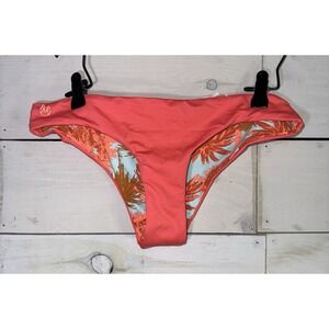 Maaji Bikini Bottoms Womens Large Light Blue Orange Palm Tree Print Swimwear